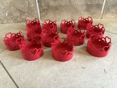 Lot Of 12 Red Metal Heart Ikea Tealight Holders