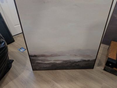 Large Abstract Landscape Wall Art Grey/Brown Tones Framed Canvas - Contemporary Decor