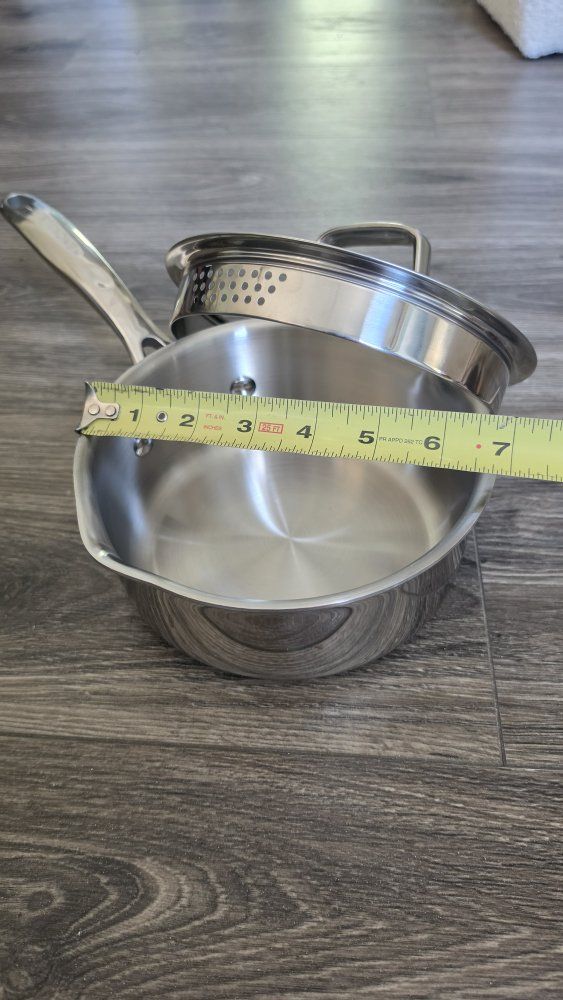 Stainless Steel Saucepan with Strainer Lid - 7-Inch Diameter