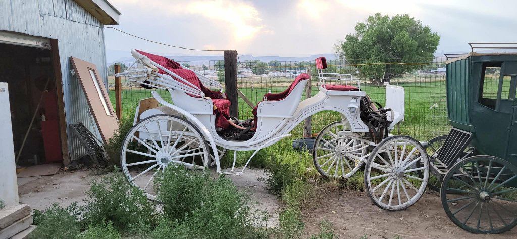 Classic White Wedding Carriage - Horse Drawn Cinderella Buggy with Red Velvet Interior