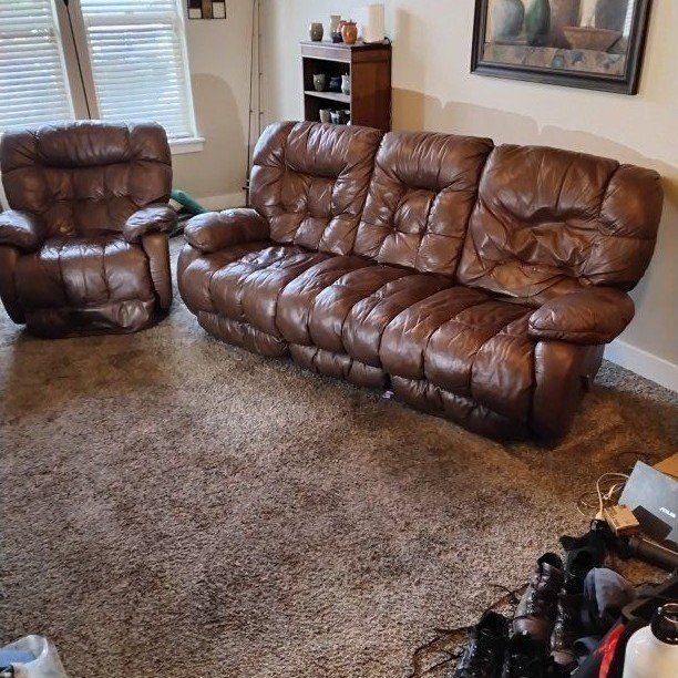 Leather Reclining Sofa & Chair