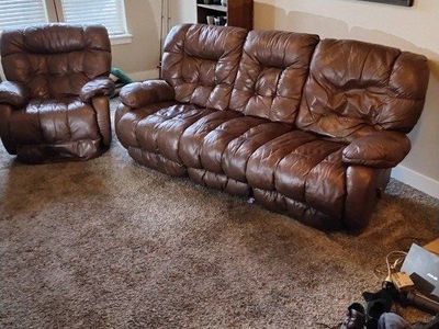Leather Reclining Sofa & Chair
