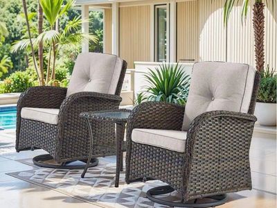 BRAND NEW 3-PIECE WICKER PATIO SWIVEL GLIDER SET – BROWN & BEIGE