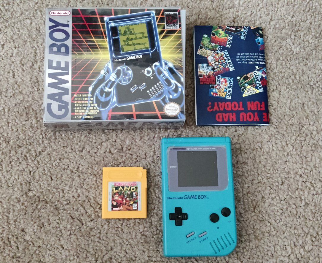 Nintendo Game Boy Original Teal with Donkey Kong Land Game & Box - Dot Matrix Stereo Sound