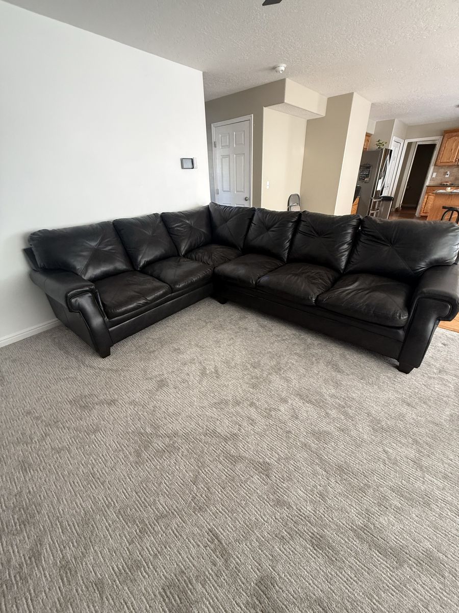 Brown Faux Leather Sectional Sofa - Spacious L-Shape Couch, 90in x 115in