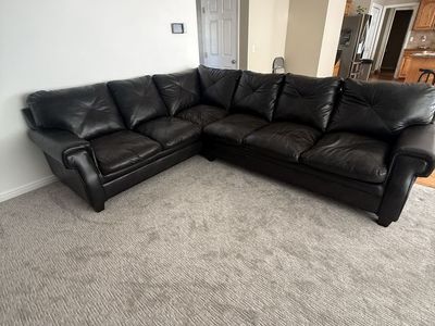 Brown Faux Leather Sectional Sofa - Spacious L-Shape Couch, 90in x 115in