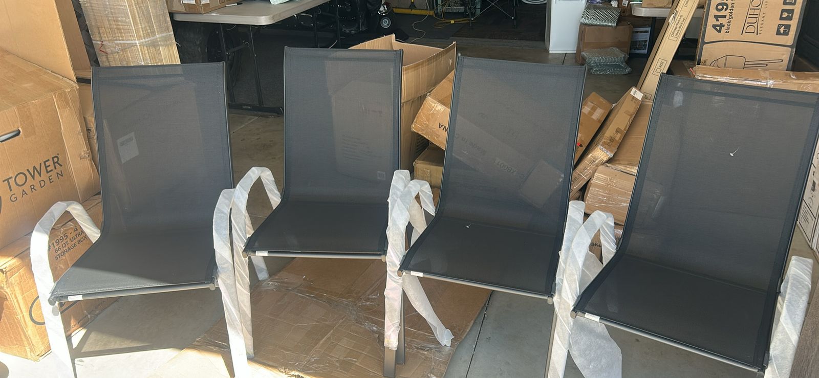 Set of 4 Black Mesh Modern Patio Dining Chairs Outdoor Seating