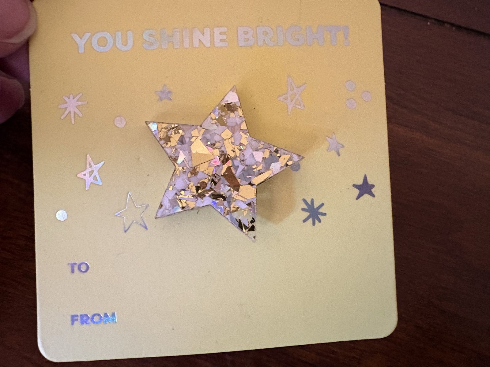 New You Shine Bright Star Pin on a Card