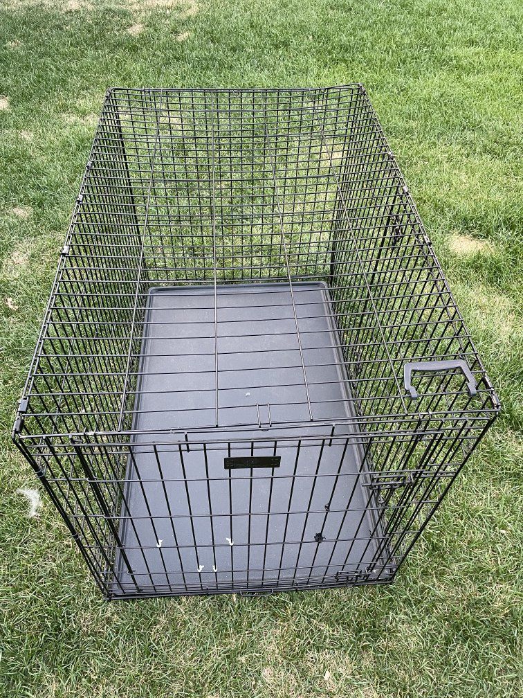 Folding Black Wire Pet Crate - Double Door Dog Kennel, Large
