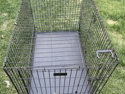 Folding Black Wire Pet Crate - Double Door Dog Kennel, Large