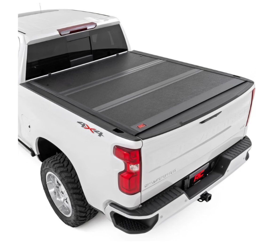 Rough Country Hard Low Profile Tri-Fold Tonneau Cover for Chevy Silverado & GMC Sierra 1500 (2019–2026) – Flush Mount Aluminum B
