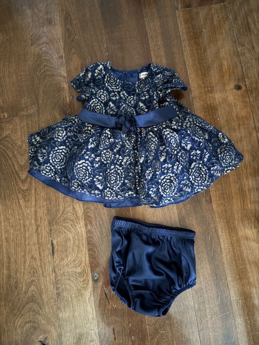 Fancy baby dress Nanette Lepore brand navy with gold roses 6 months