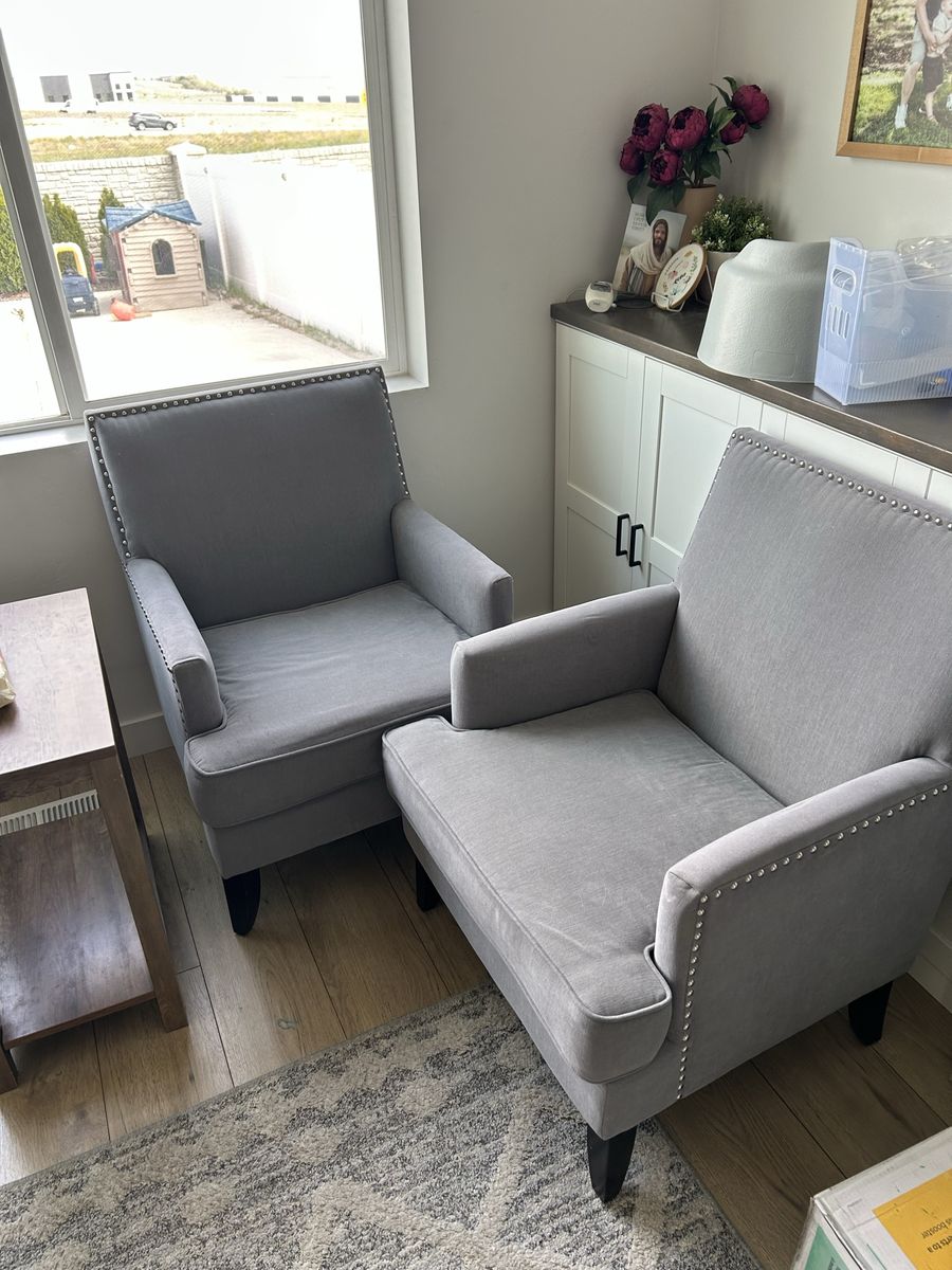 Two Gray Fabric Chairs