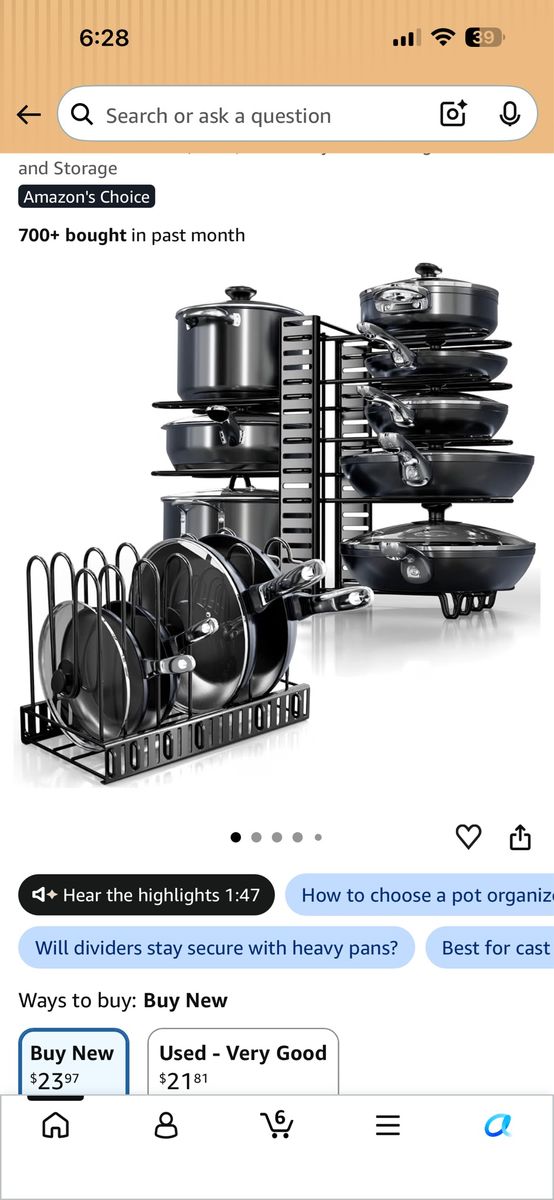 Adjustable Pot and Pan Lid Organizer Rack for Cabinet and Pantry Storage - Black Metal
