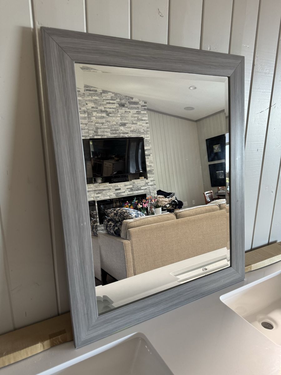 New 27x33 Grey Framed Bathroom Mirror
