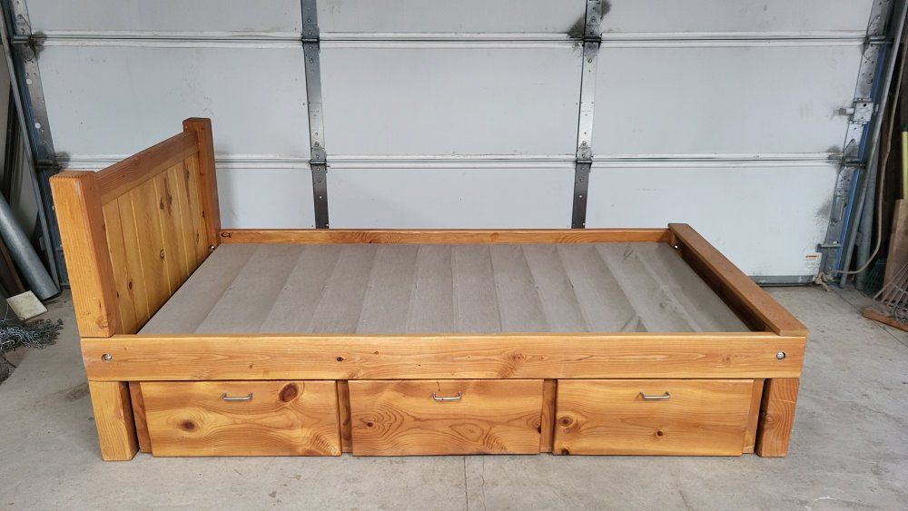 Custom Solid Wood Twin Bed Frame with 3 Storage Drawers