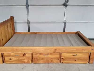 Custom Solid Wood Twin Bed Frame with 3 Storage Drawers