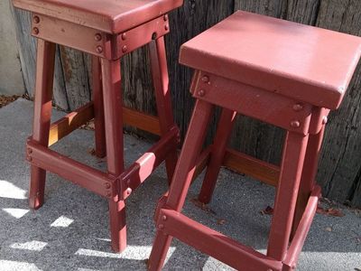 Set of 2 Red Painted Wooden Bar Stools