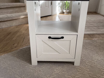End Table - Farmhouse Style - White - with Drawer