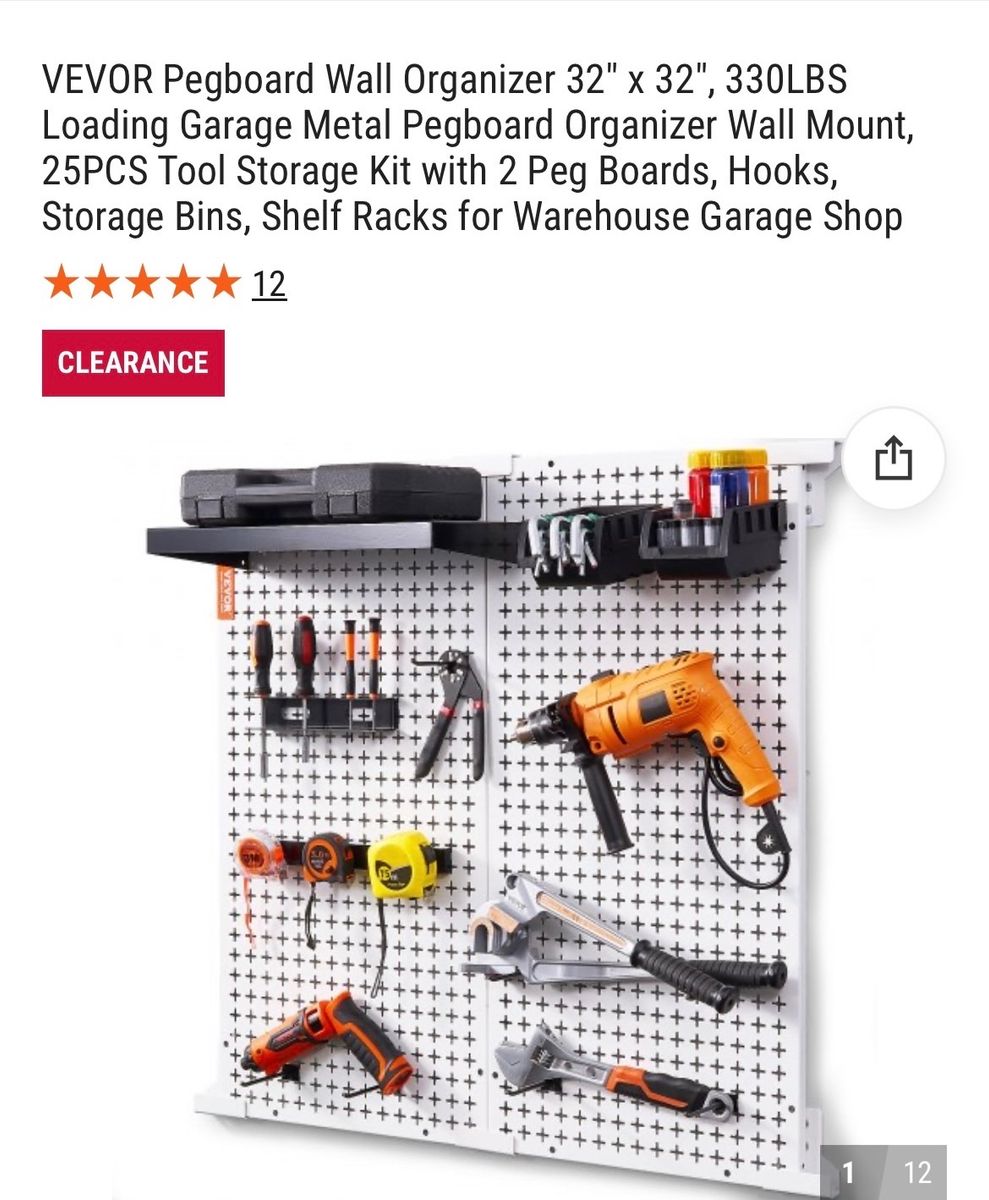 Pegboard Wall Organizer 32" x 32"