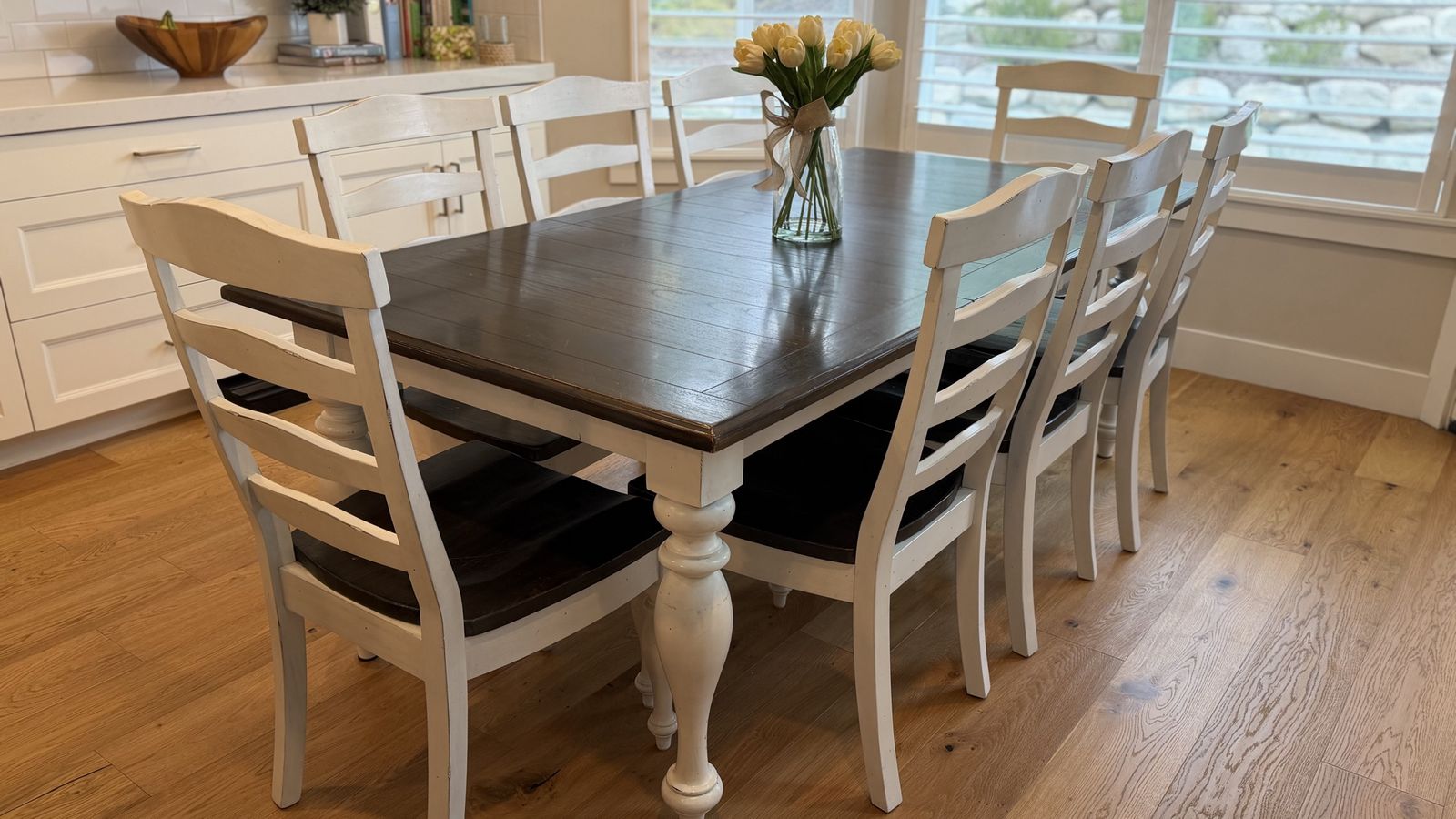 Farmhouse Two-Tone Dining Table Set with 8 Matching Chairs (Pasadena)