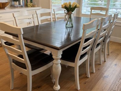 Farmhouse Two-Tone Dining Table Set with 8 Matching Chairs (Pasadena)