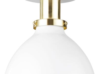 Semi-Flush Mount Ceiling Light, Matte White, Gold Accent