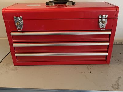 Portable 3-Drawer Red Metal Toolbox Chest with Lockable Latches and Ball Bearing Slides