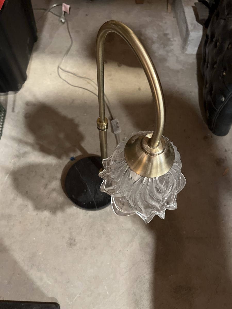 Brass Desk Lamp with Textured Glass Flower Shade