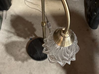Brass Desk Lamp with Textured Glass Flower Shade