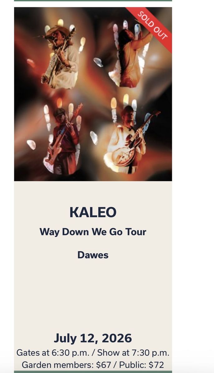 2 Kaleo 'Way Down We Go Tour' Concert Tickets - Red Butte Gardens - July 12, 2026