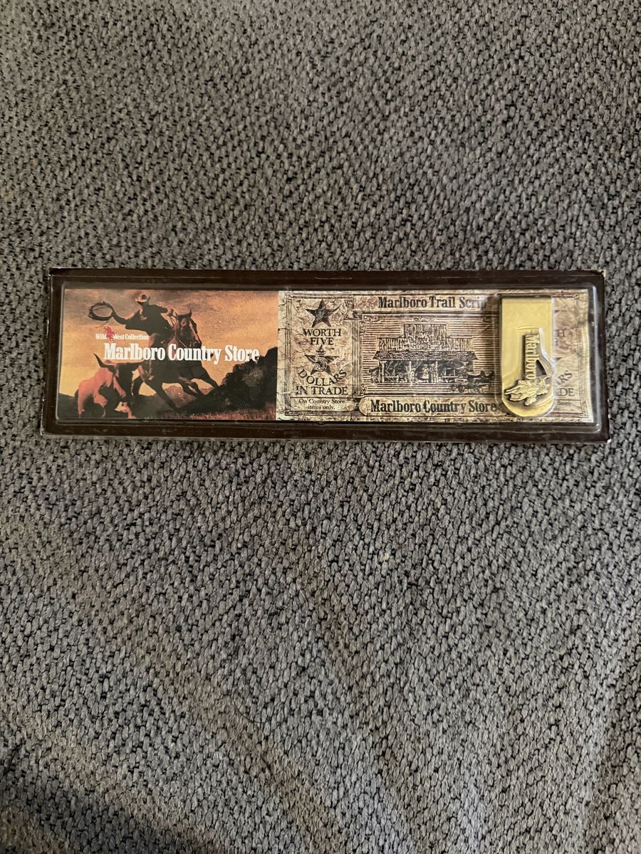 Vintage Marlboro Collectible Money Clip in Original Box for Sale or Trade, Western Cowboy Themed