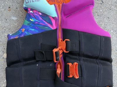 Hyperlite Wake Co. Youth Life Vest PFD - Size Large, Vibrant Multi-Color Design, USCG Approved