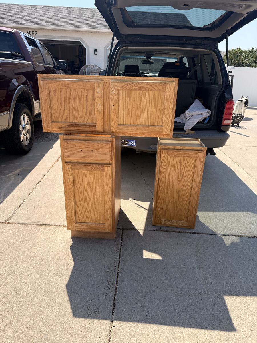 Oak Wood Kitchen Cabinets - Set of 3 (2 Wall, 1 Base) - Used, Good Condition