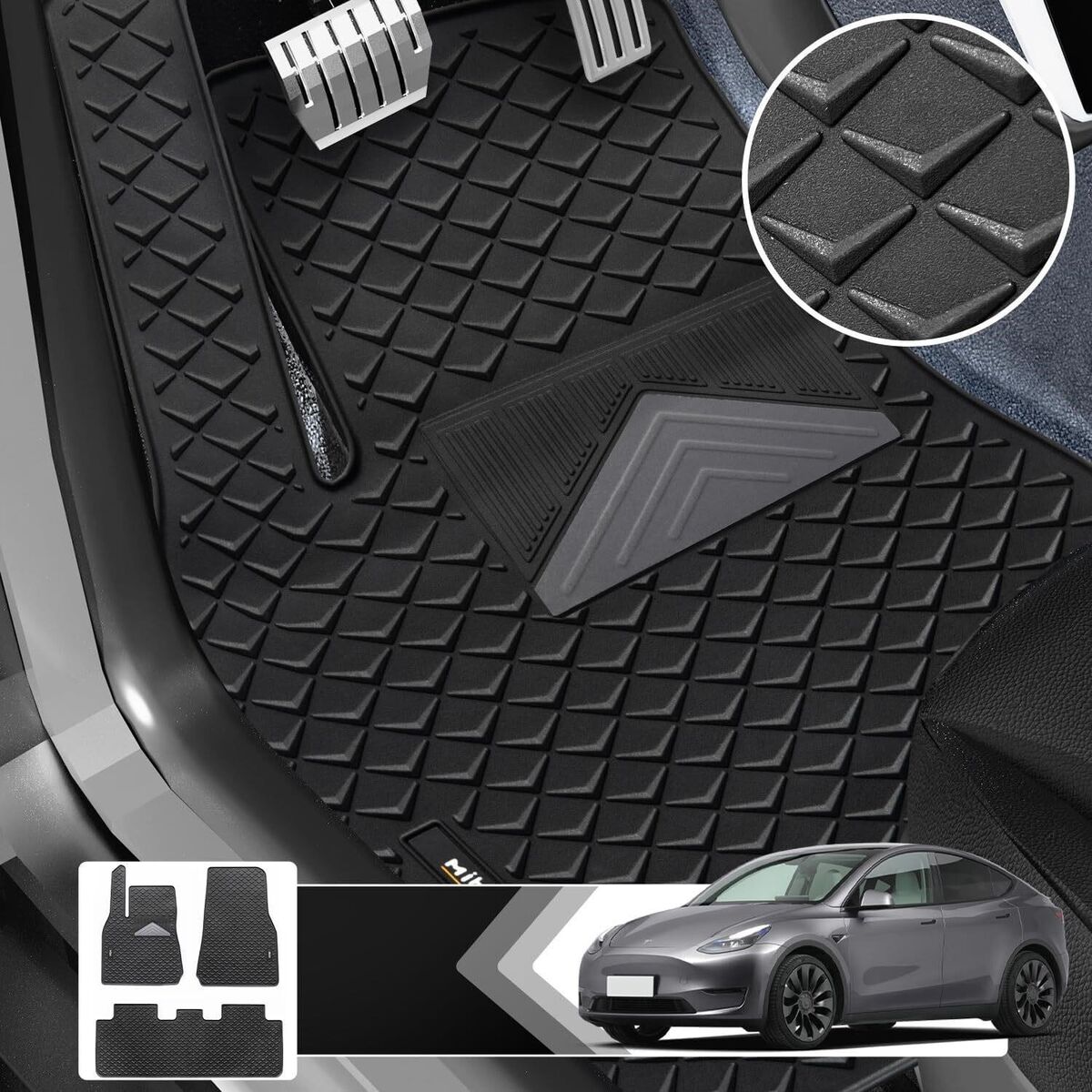 NIBMibao Tesla Model 3 Floor Mats, 3-Piece Black