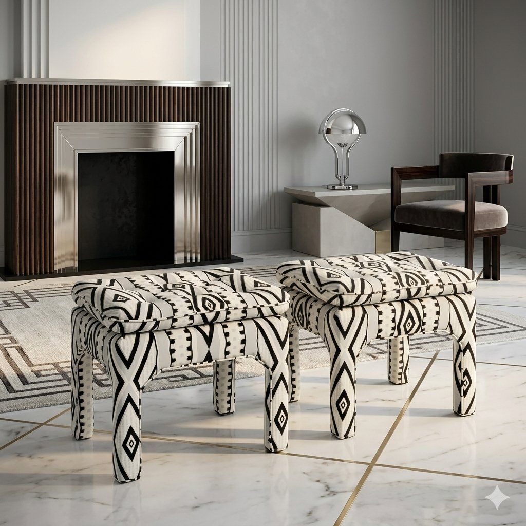 Pair of Milo Baughman Style Upholstered Bench