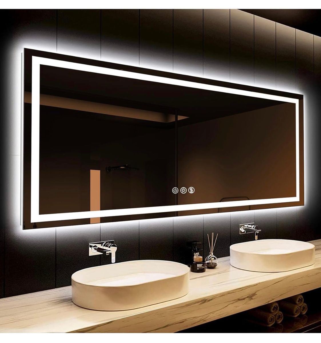 ROOMTEC 55x36 LED Bathroom Mirror with Lights, Vanity Mirror with Front and Backlight