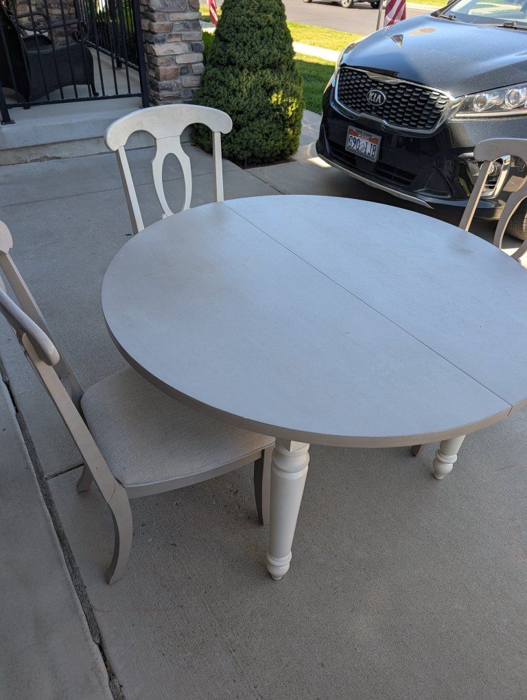 Round Wood Drop Leaf Dining Table with Two Chairs - Light Gray/White Finish