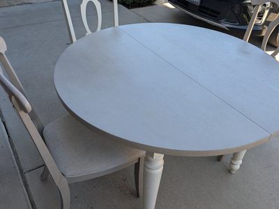 Round Wood Drop Leaf Dining Table with Two Chairs - Light Gray/White Finish