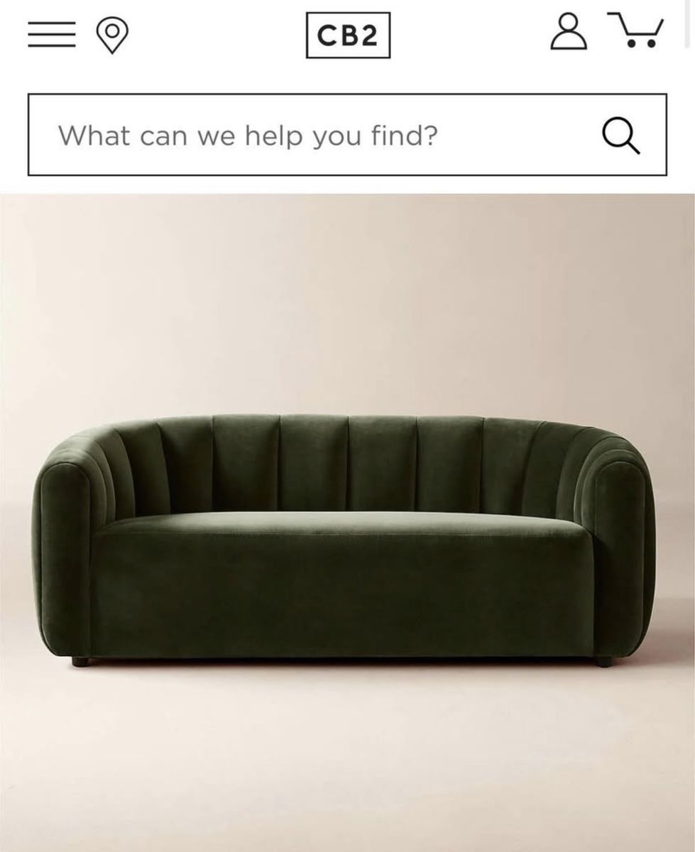 CB2 Fitz 72.5" Channeled Green Velvet Loveseat