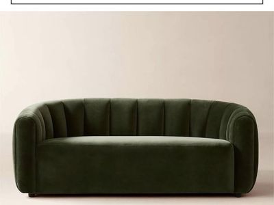 CB2 Fitz 72.5" Channeled Green Velvet Loveseat