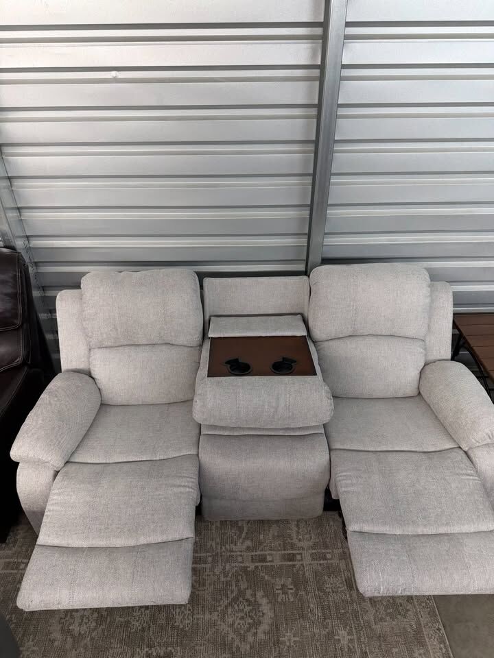 Fabric Reclining Sofa w/ Cup Holders — Like New