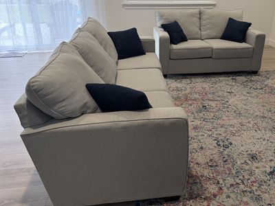 Light Gray Fabric Couch and Loveseat Set - Good Condition