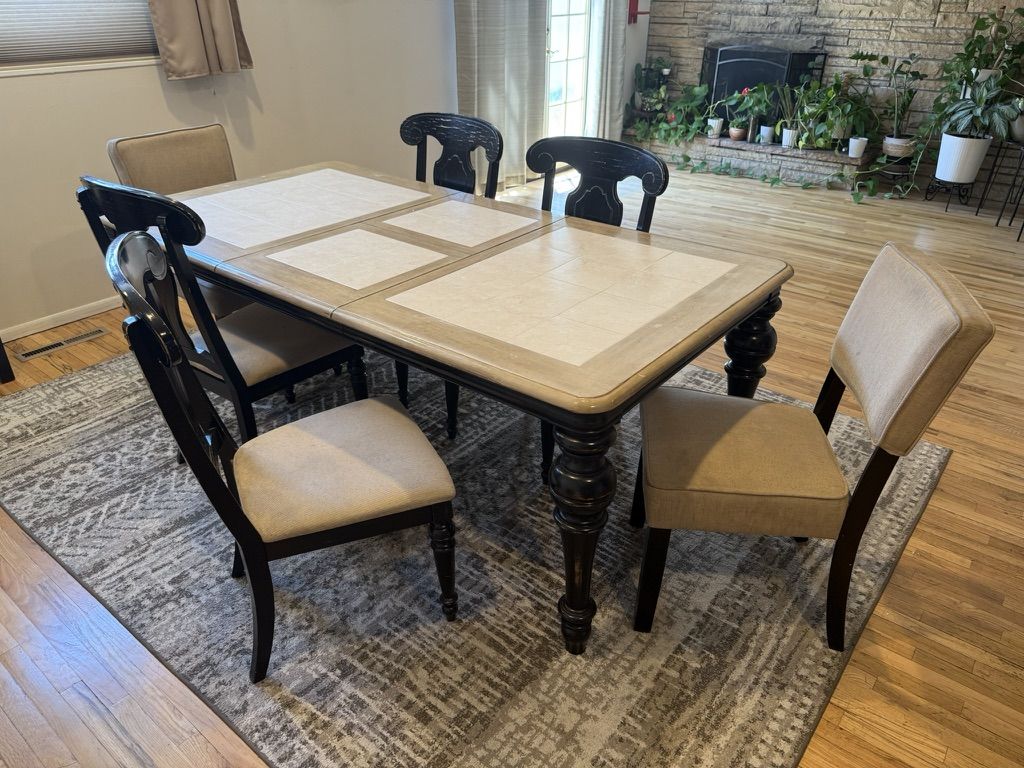 Expandable Tile Top Dining Table with 6 Chairs