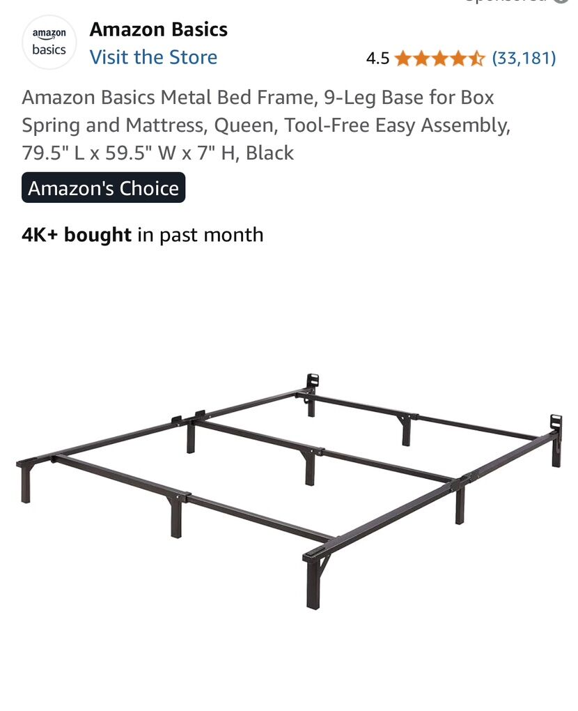 Queen Bed Frame, 9-leg, Metal, Brand new