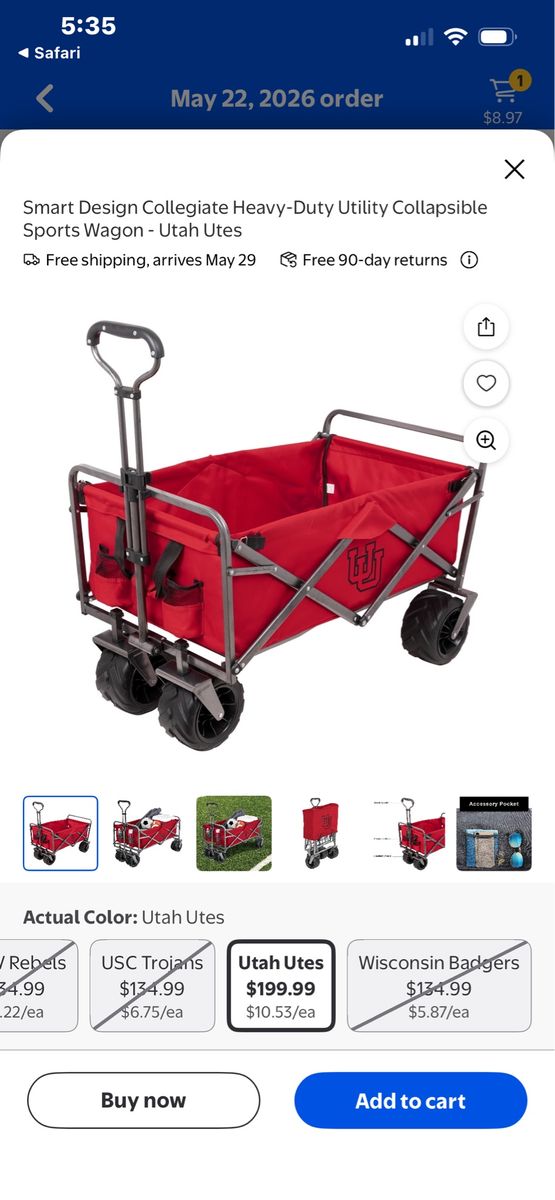 Smart Design Collegiate Heavy-Duty Collapsible Sports Wagon - Utah Utes Red Utility Cart