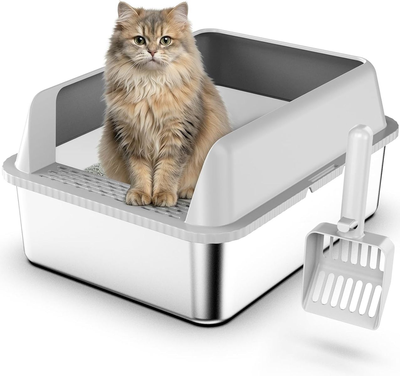 NEW Stainless Steel Litter Box with Lid, 17.3”×13.4”×9" Kitty Litter Box for Kittens & Small Pets, High Sides Metal
