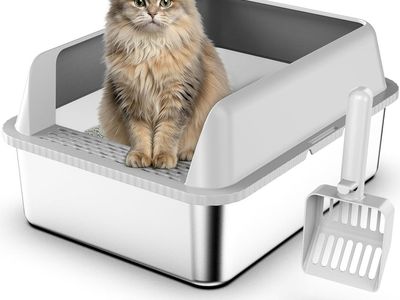 NEW Stainless Steel Litter Box with Lid, 17.3”×13.4”×9" Kitty Litter Box for Kittens & Small Pets, High Sides Metal