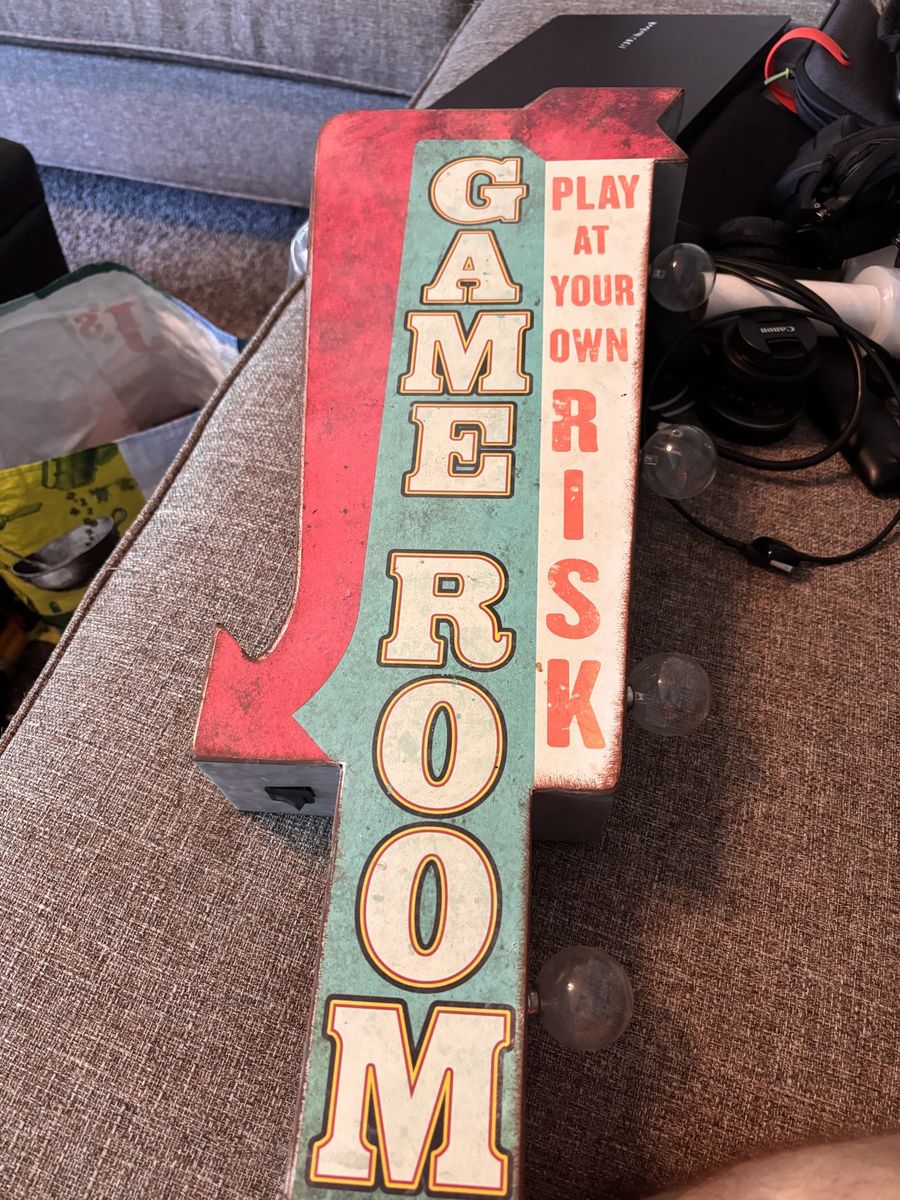 Vintage Style "Game Room Play At Your Own Risk" Marquee Light Up Sign Decor
