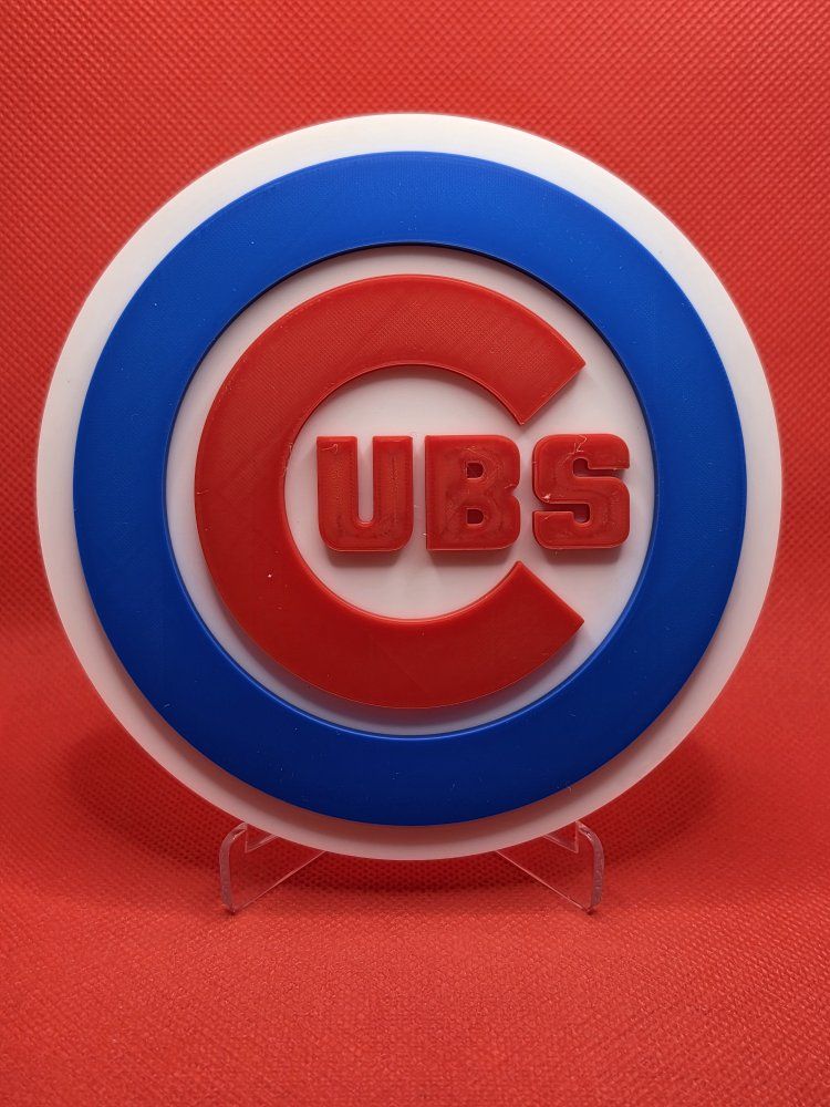 Custom Chicago Cubs 'Cubs' Logo 3D Printed Desk Art/Display - Red, White, & Blue, 5.5" Diameter